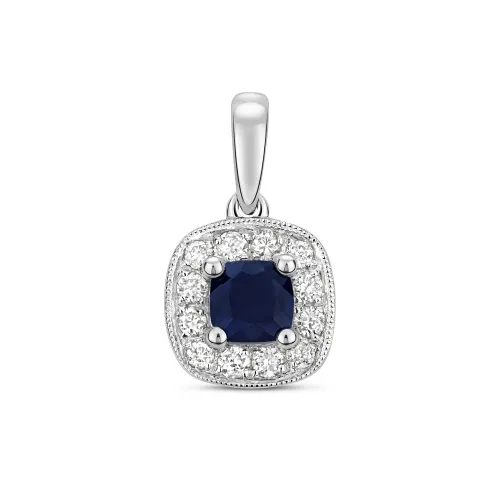 Diamond and Sapphire Cushion Pendant 9ct White Gold